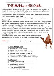 English Worksheet: The man and his camel