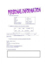 English Worksheet: PERSONAL INFORMATION