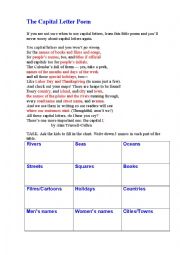 English Worksheet: CAPITAL LETTERS (a poem + a task)