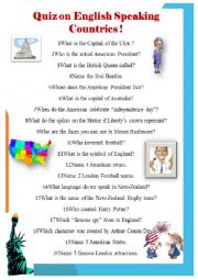 English Worksheet: Quiz on English Speaking Countries