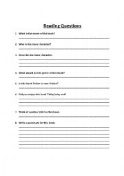 English Worksheet: Reading Questions