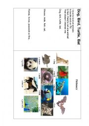 English Worksheet: ANIMALS (a poem +  a pictionary)