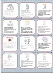 English Worksheet: 12 Question cards