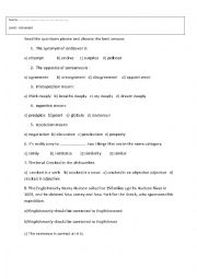 English Worksheet: vocabulary and grammar quiz