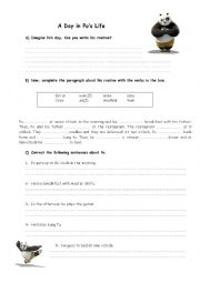 English Worksheet: A aday in Pos life (Kung fu Panda)