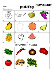 English Worksheet: fruit & veggie puctire dictionay