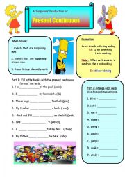 English Worksheet: Present Continuous with the Simpsons. pt1