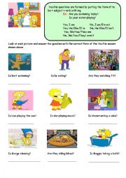 English Worksheet: Present Continuous with the Simspons pt.2