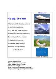 English Worksheet: SO BIG, SO SMALL (a poem + a pictionary + questions to answer)