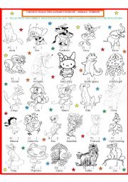 English Worksheet: Cartoon Character Fill in & color 2 - Female