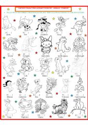 English Worksheet: Cartoon Character Fill in & color 2 - Female