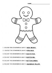 English Worksheet: Gingerbread Man Guided Colouring