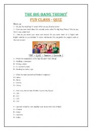 English Worksheet: THE BIG BANG THEORY - QUIZ - SEASON 1 EP. 1