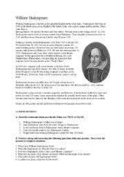 English Worksheet: William Shakespeare Reading Pre-Intermediate