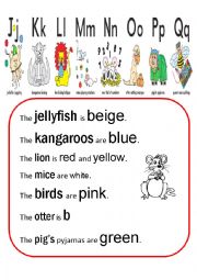English Worksheet: ABC animals&colours (j-q)
