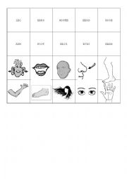 English Worksheet: Body Parts Memory Game