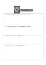 English Worksheet: Fast Food Nation Movie Reflection