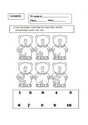 English Worksheet: Number with Bears