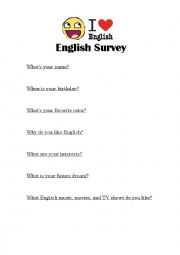 English Worksheet: Student Survey : Get to know your students!