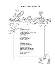 English Worksheet: 2 RIDDLES ABOUT INSECTS