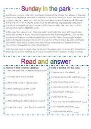 English Worksheet: sunday in the park