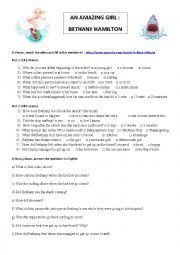 English Worksheet: An amazing girl: Bethany Hamilton