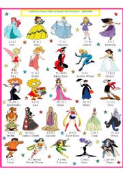 English Worksheet: Cartoon Characters Pictionary - Heroines 1