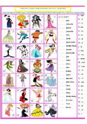 English Worksheet: Cartoon Characters Matching Exercise -heroines 3