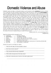 English Worksheet: Domestic violence and abuse (reading + song)