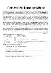 English Worksheet: Domestic violence and abuse (reading + song)