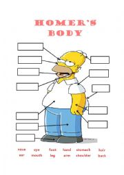 English Worksheet: Homers Body Parts