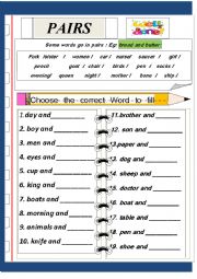 English Worksheet: Words / Pairs
