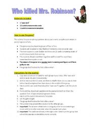 English Worksheet: Past simple - Past continuous game. solving a murder case.