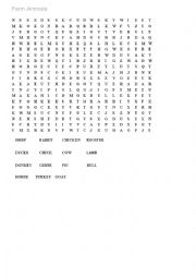 English Worksheet: Farm Animals Word Search