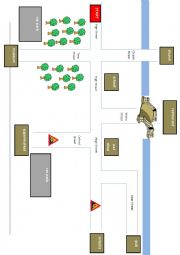 English Worksheet: Giving directions + map