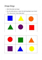 English Worksheet: Shape and colour Bingo