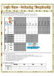 English Worksheet: Logic Game No. 14 - SWIMMING CHAMPIONSHIP