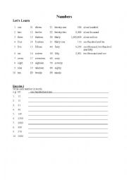 English Worksheet: Numbers 