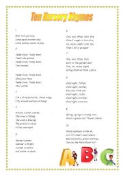 English Worksheet: 10 Nursery Rhymes + Tasks