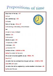 English Worksheet: prepositions of time - explanation and exercises