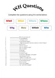 English Worksheet: WH Questions