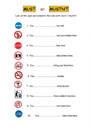 English Worksheet: Signs - must or mustnt ?