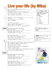 English Worksheet: Live your life by Mika
