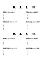 English Worksheet: MASH - Predicting Your Future!