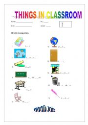 English Worksheet: Things in Classroom