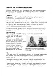 English Worksheet: Mount Everest reading comprehension