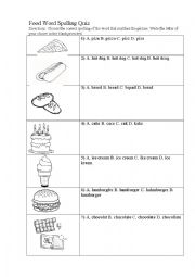 English Worksheet: Food Word Spelling Quiz