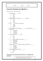 English Worksheet: Possessives pronouns and adjectives