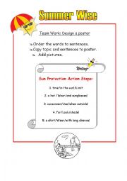 English Worksheet: Summer Wise- sun safety