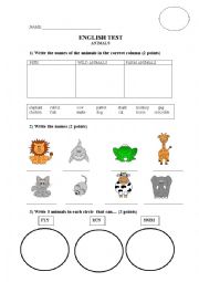 English Worksheet: Animals test